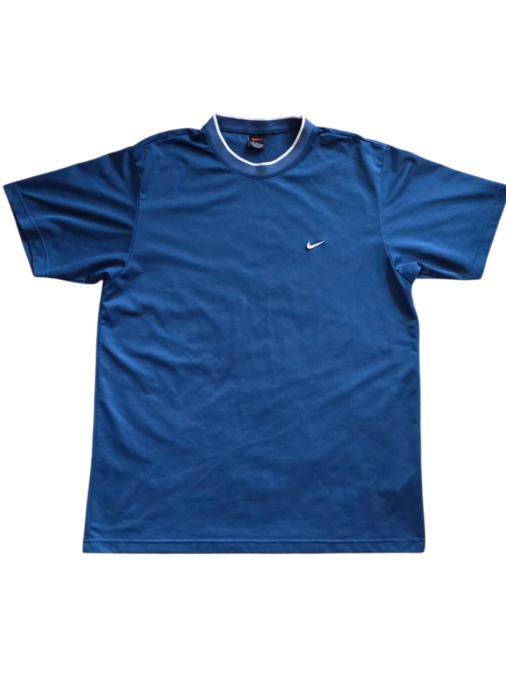 Nike Vintage XL Blue Y2K Embroidered Swoosh Mesh Ringer Tee Shirt